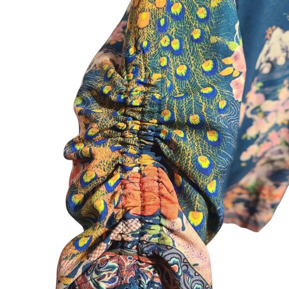 Cintron Santa Monica Asian Peacock Bonsai Teal Wearable Art XL Blouse - Picture 6 of 16